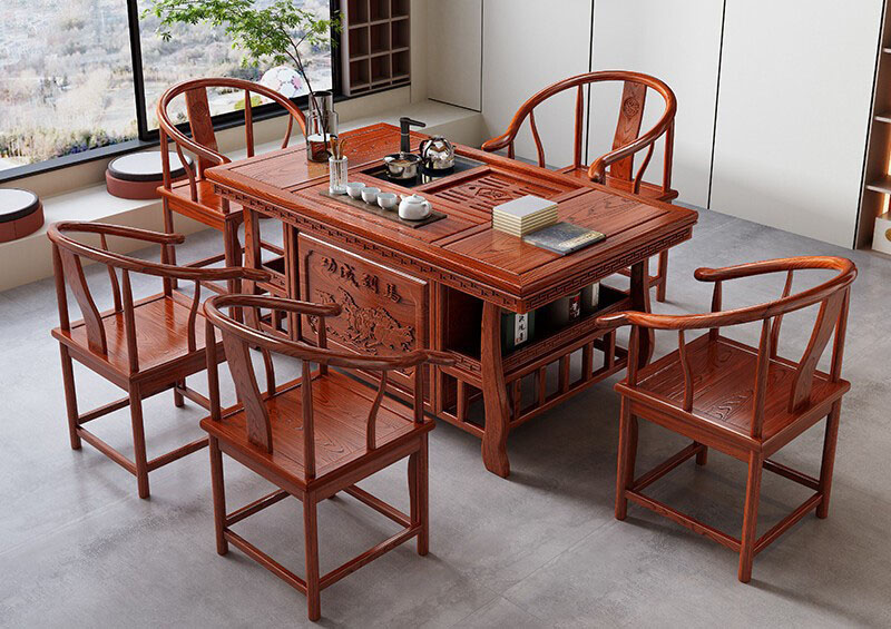Solid wood tea table and chair combination office tea table living room tea table small apartment tea set balcony south elm tea table Solid wood tea table and chair combination office tea table living room tea table small apartment tea set balcony south elm tea table
