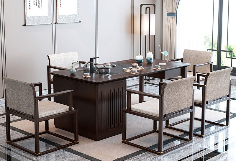 New Chinese solid wood tea table table and chair combination of modern simple tea table set furniture small office tea table