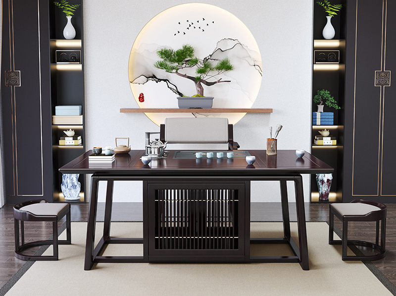 New Chinese tea table and chair combination solid wood tea table and tea set table one office Kung fu tea table