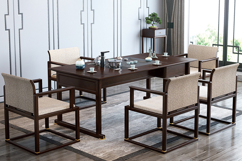 New Chinese tea table chair combination solid wood office Kung fu tea table modern simple living room home Zen furniture