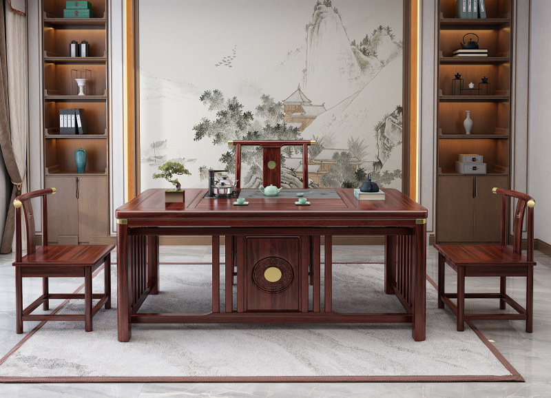 New Chinese Ujin wood modern light luxury tea table and chair combination office home Kung fu tea table Zen tea set