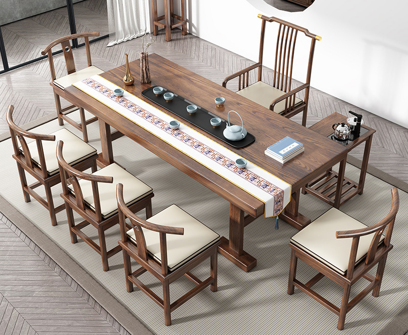 New Chinese big board tea table home all solid wood rubber wood office tea one table Zen Kung Fu combination set