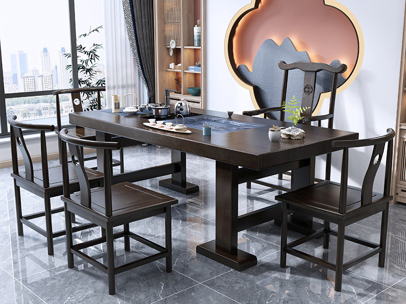 New Chinese big board tea table solid wood small kung fu tea table integrated Zen tea table chair office home set