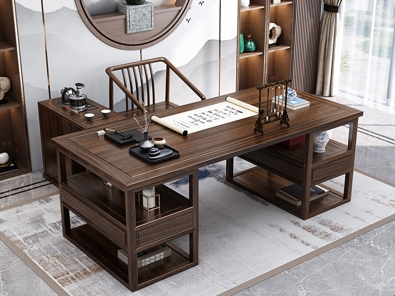 New Chinese solid wood desk and chair combination imported Uginwood modern light luxury boss desk Zen computer desk New Chinese solid wood desk and chair combination imported Uginwood modern light luxury boss desk Zen computer desk