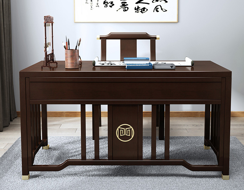New Chinese style desk log computer desk modern simple writing desk assembly all solid wood bookcase bookcase economy New Chinese style desk log computer desk modern simple writing desk assembly all solid wood bookcase bookcase economy