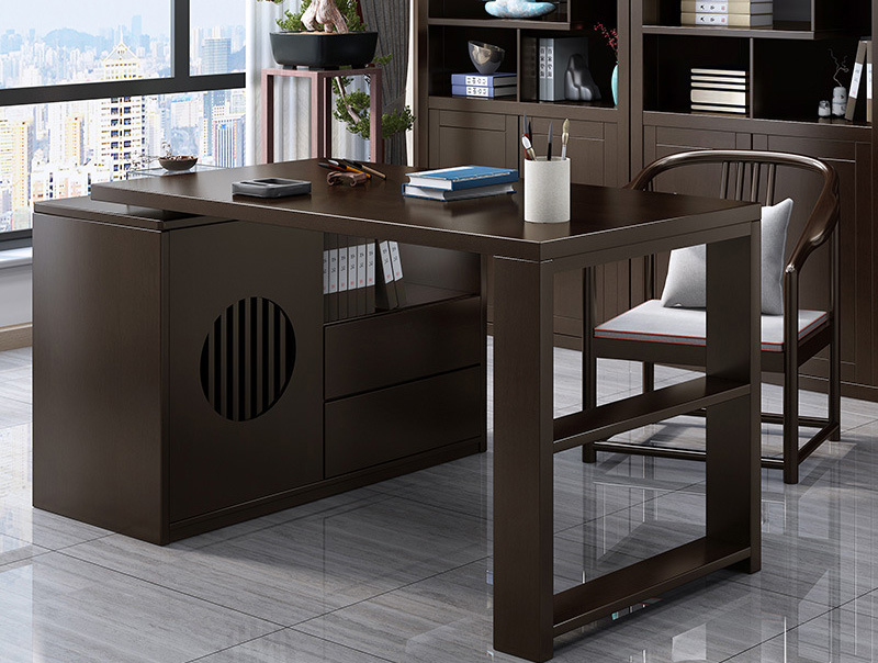 New Chinese solid wood desk modern simple study furniture set combination of a word board home office computer table New Chinese solid wood desk modern simple study furniture set combination of a word board home office computer table