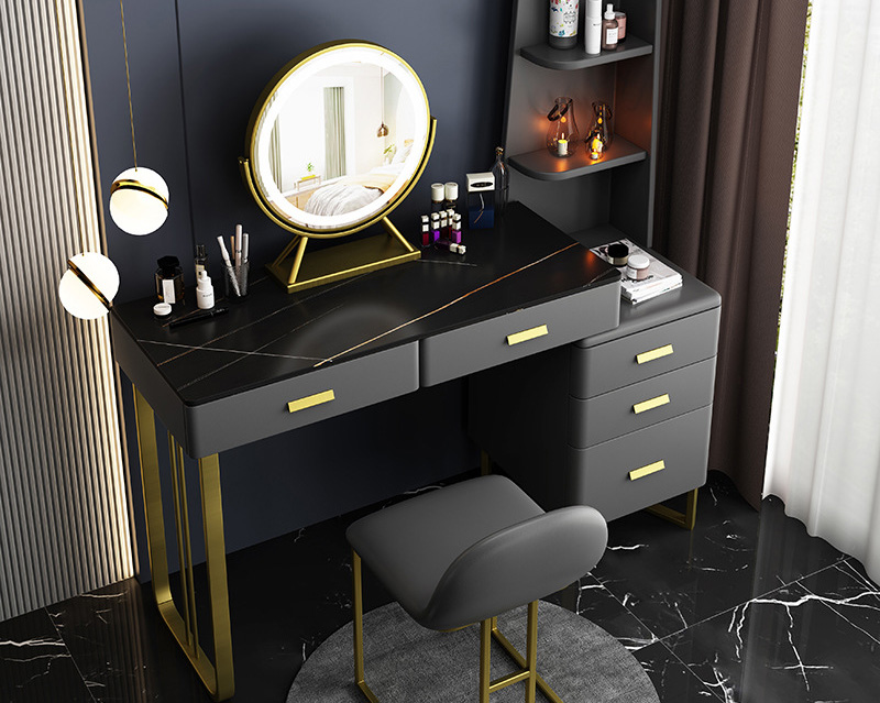 Light luxury solid wood dressing table storage cabinet integrated rock board makeup table Modern simple Italian makeup table Light luxury solid wood dressing table storage cabinet integrated rock board makeup table Modern simple Italian makeup table