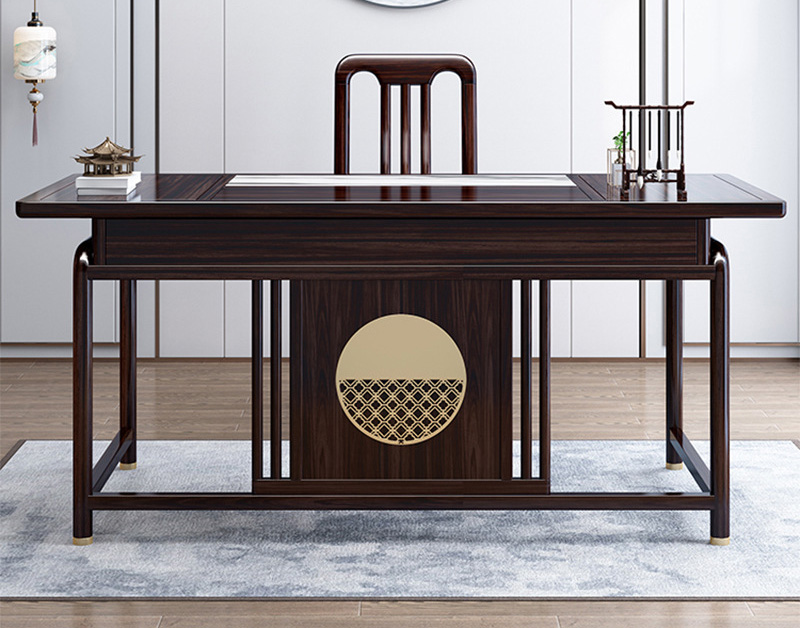 New Chinese style walnut solid wood desk and chair combination of modern simple office computer with drawer desk study furniture New Chinese style walnut solid wood desk and chair combination of modern simple office computer with drawer desk study furniture